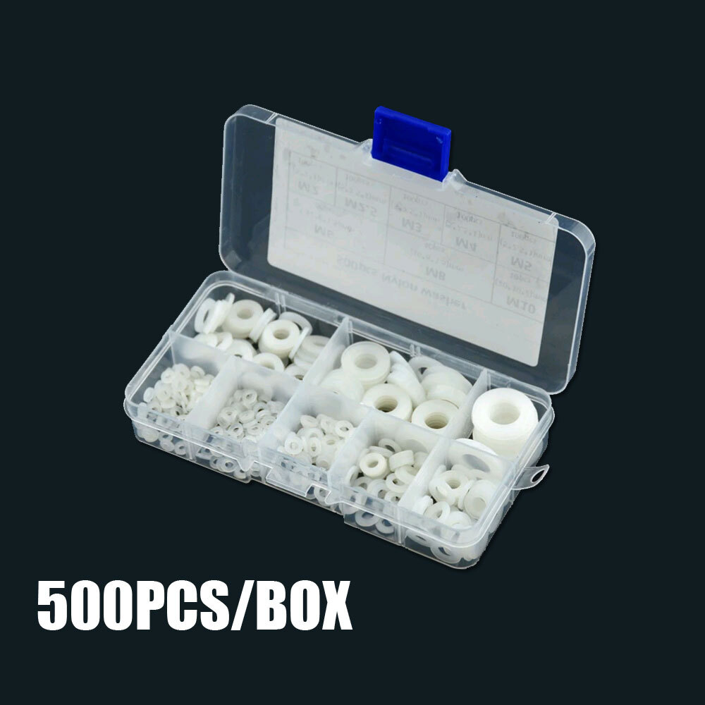 500pcs Nylon Flat Washer Gasket Assortment Plastic Sealing O-rings O Ring w/ Box