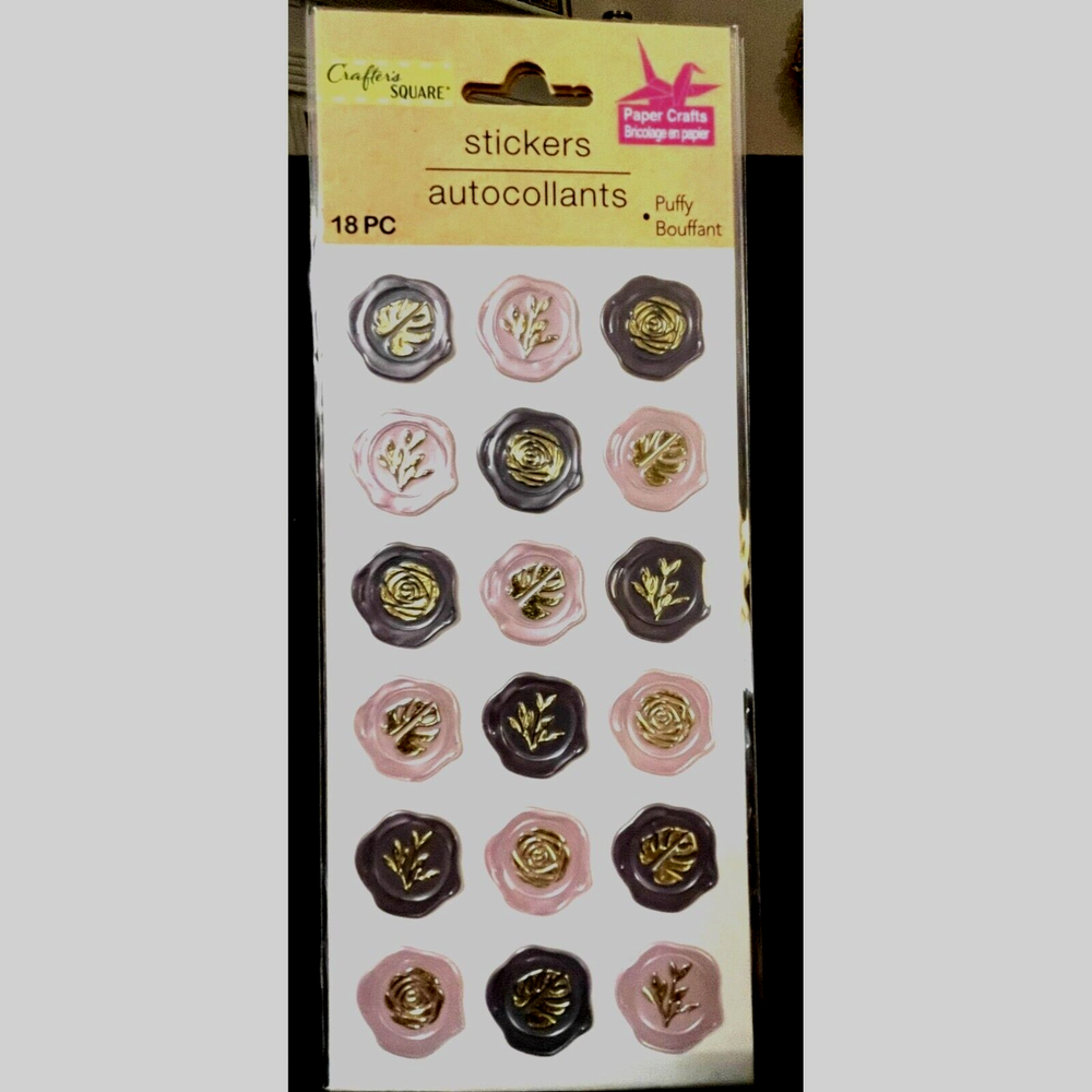 Stickers, 3D, gray, pink, envelope seals, with raised floral, plants multi-use