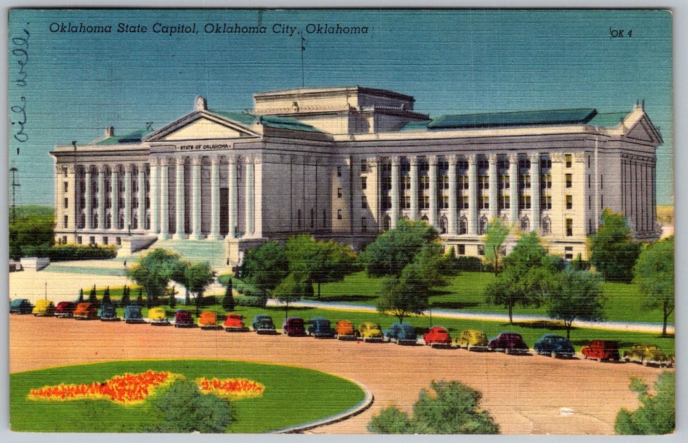 Vtg Linen Postcard Oklahoma State Capitol Oklahoma City, OK 1940s