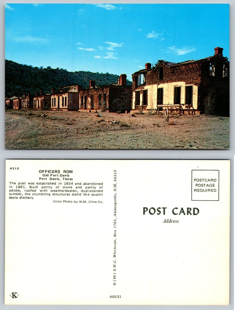 Officers Row Fort Davis Texas Ruins Postcard