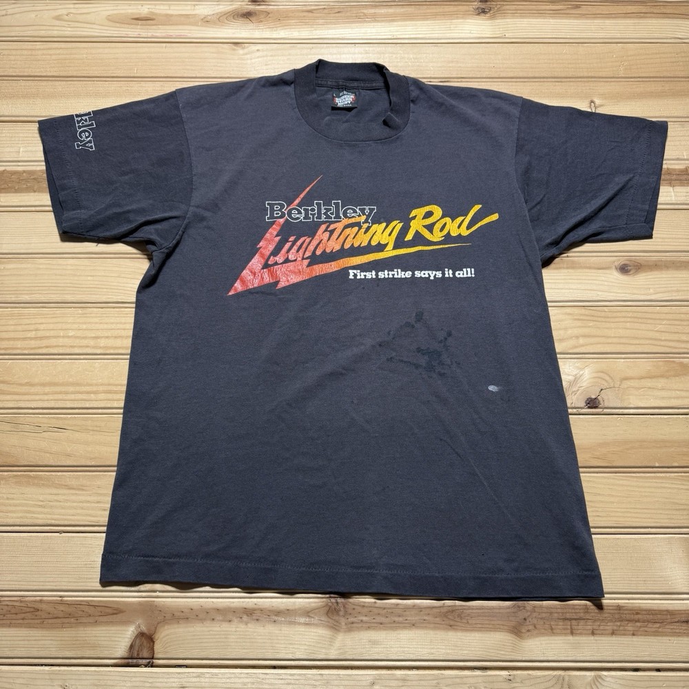 Vintage 80s Berkeley Lightning Rod  Fastest Strongest Fishing Rod Shirt - Large