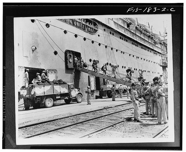 Photo:World War II Troop Ship Dock Loading Soldiers Truck 1940s