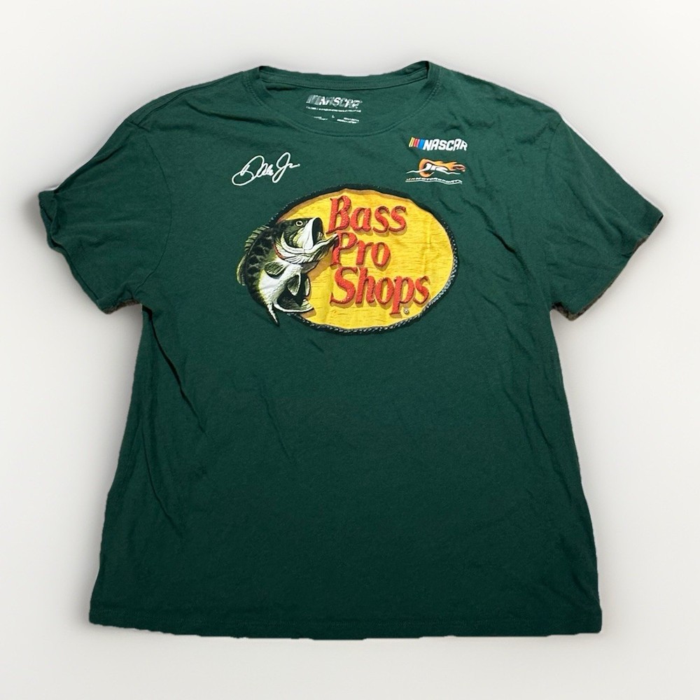 NASCAR Bass Pro Shops Green L Cotton Graphic T-Shirt Dale Jr Logo