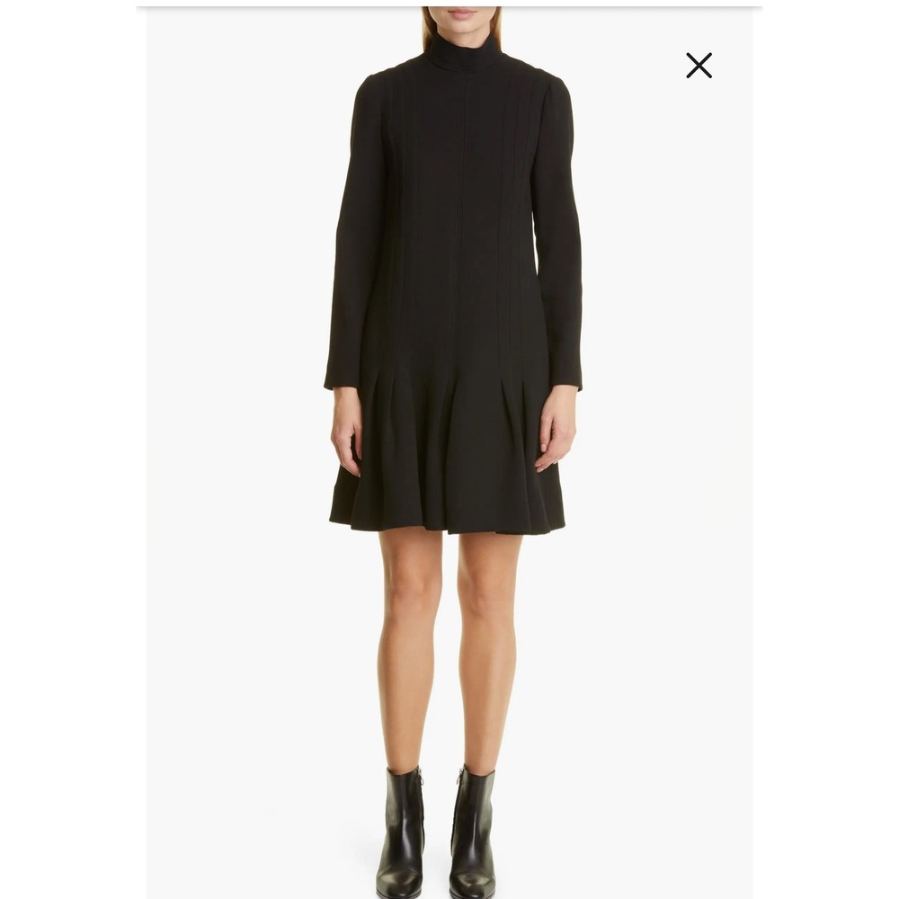 Lela Rose classy black long sleeve wool blend flounced hem tunic dress size 0