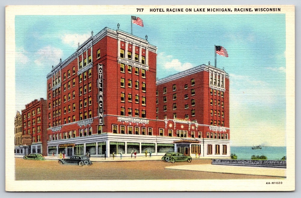 Chicago Illinois Il Hotel Racine Building Street View Cars Sign Vintage Postcard