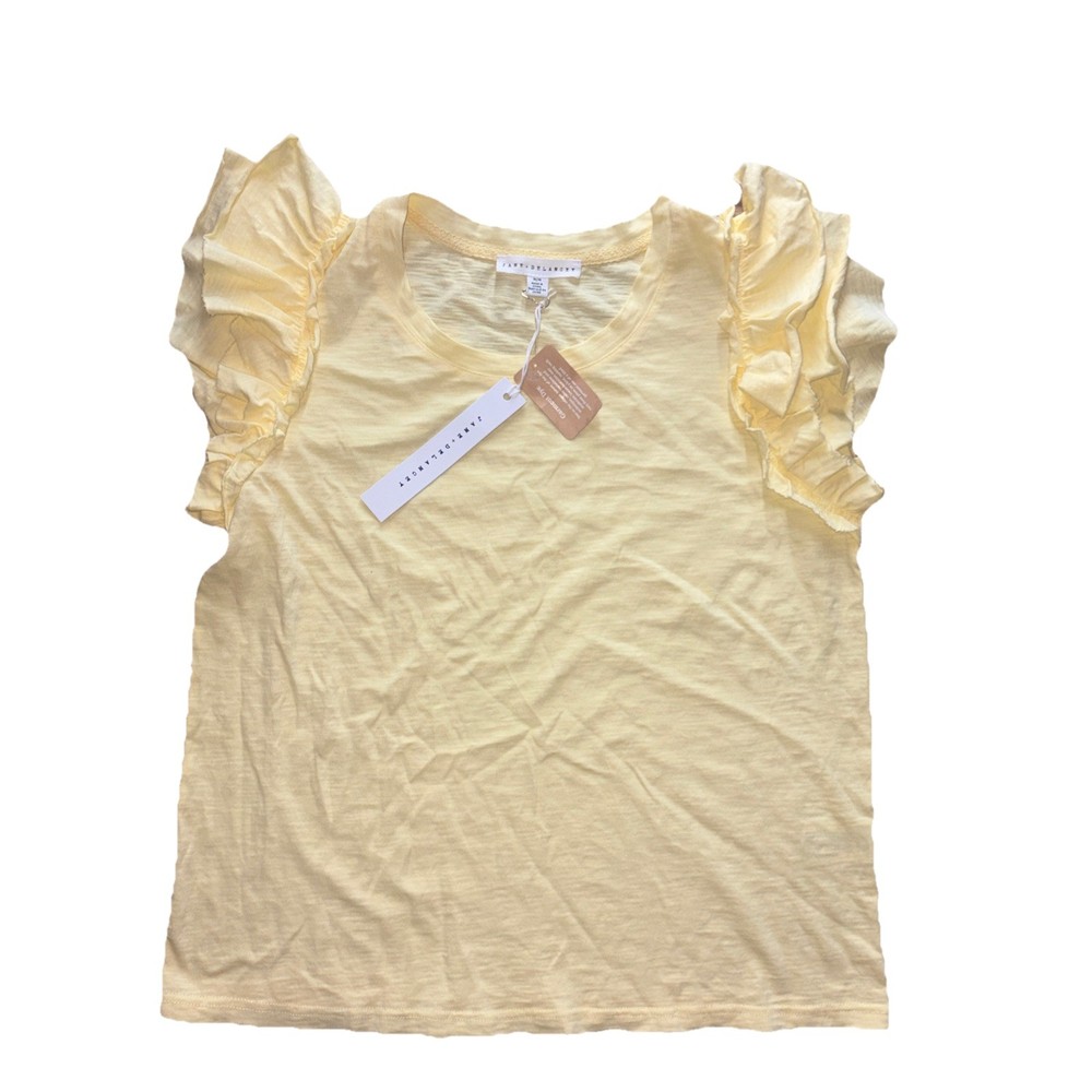 Jane & Delancey Top Short Sleeve Flutter Sleeve Yellow  Sz Medium NEW
