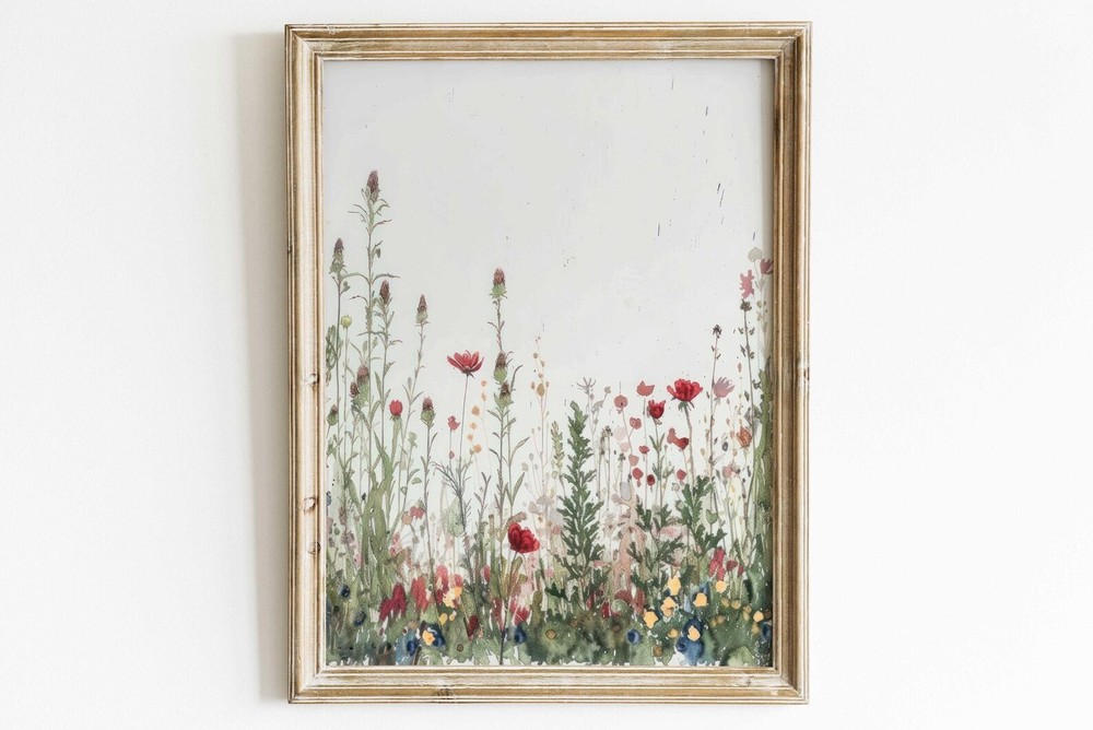 Wildflower Field Wall Art Rustic Floral Wall Decor Botanical Art Flower Nursery