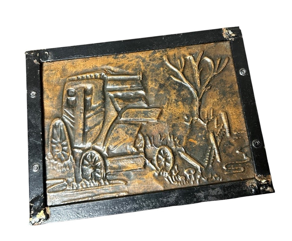 VTG 3D Copper Relief Art Panel Southwest Scene Carriage Coach 7x6 Framed