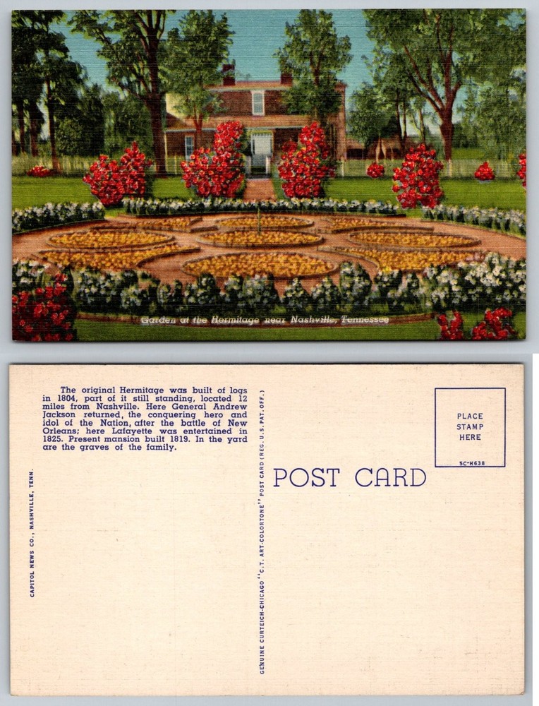 The Hermitage Garden Nashville TN Vintage Linen Postcard Andrew Jackson Home