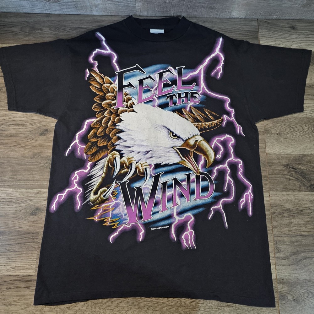 Vintage USA Thunder Feel The Wind Eagle Lightning AOP T-Shirt Mens Large Kanye