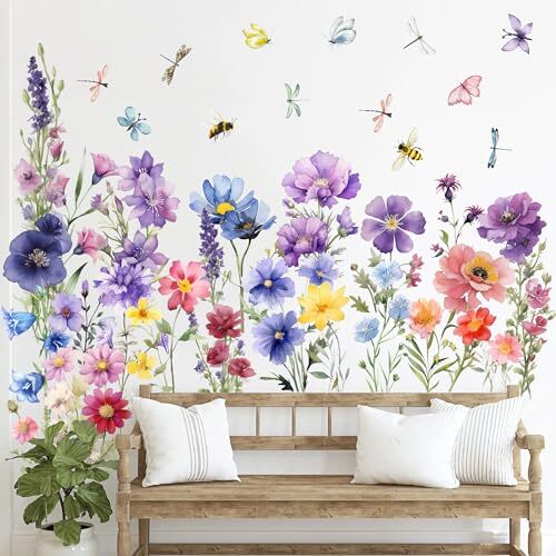 9 Pieces Flowers Wall Decals Flower Decals for Walls Vinyl Flowers Wall