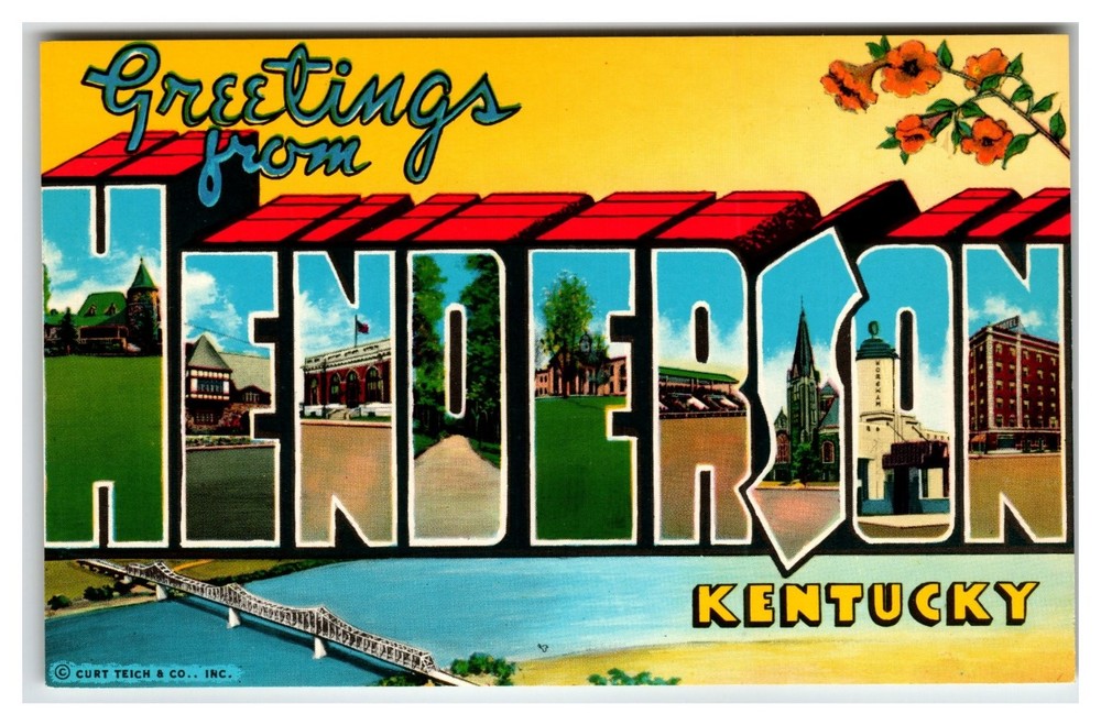 Greetings from Henderson Kentucky Large Letter Chrome Postcard Curteichcolor