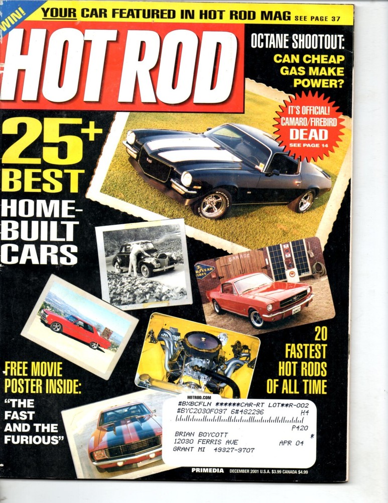 Hot Rod Magazine December 2001 Best Home Built Cars Octane All Time Fastest