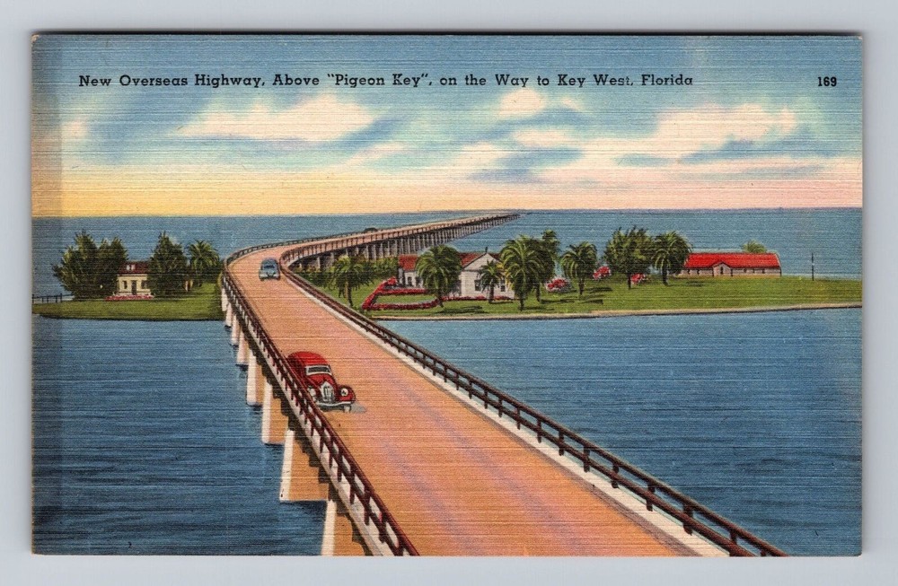 Key West FL-Florida New Overseas Highway Above Pigeon Key Vintage Postcard