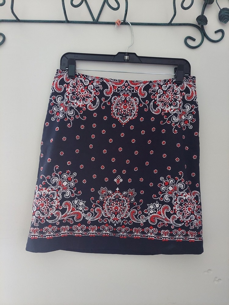 Talbots Women's paisley Pencil Skirt Sz 6  Cotton Lined Regular Fit Side Zip