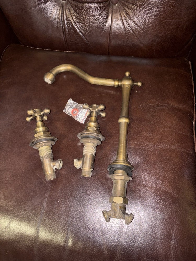 ￼ Antique Brass Dual Handle bathroom Or Kitchen Faucet Wide Spread