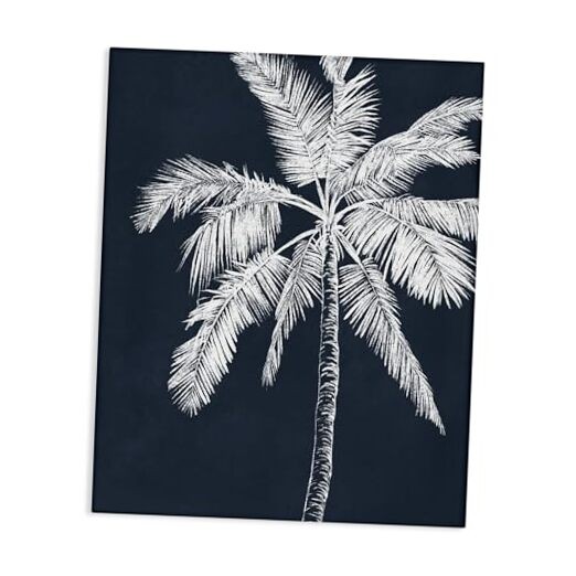 Blue White Palm Tree Canvas Wall Art by Leah Noel Art 24x30 Inches