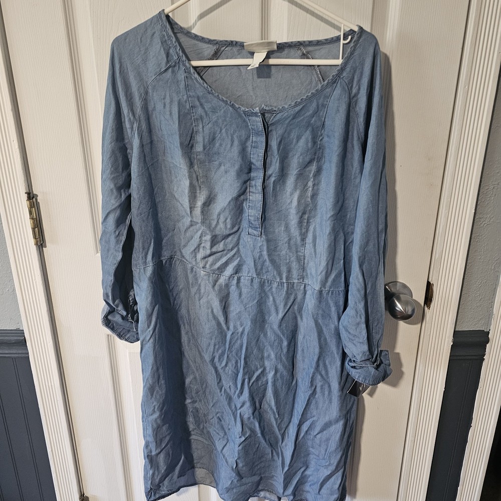Ava & Viv Shift Dress Womens XL Blue Long Sleeve NWT 1/4 Button Down Shirt Dress