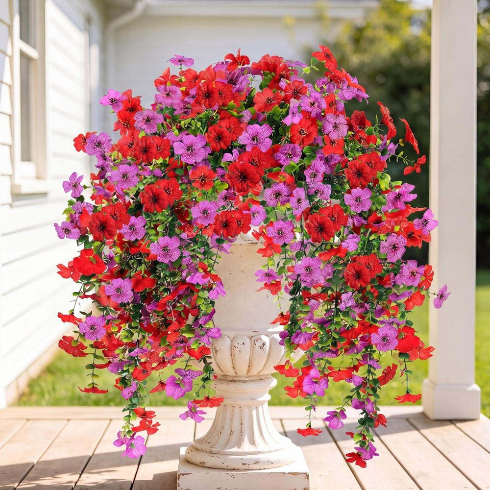 Artificial Fake Hanging Flowers Plants for Outdoor Outside Spring Summer Deco...