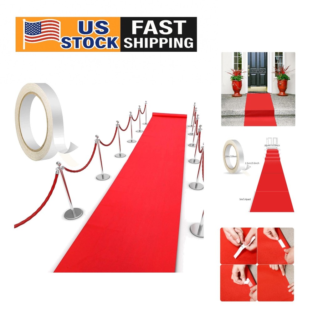 Luxurious 2.6x16.4ft Red Carpet Runner with Carpet Tape for Weddings & Parties