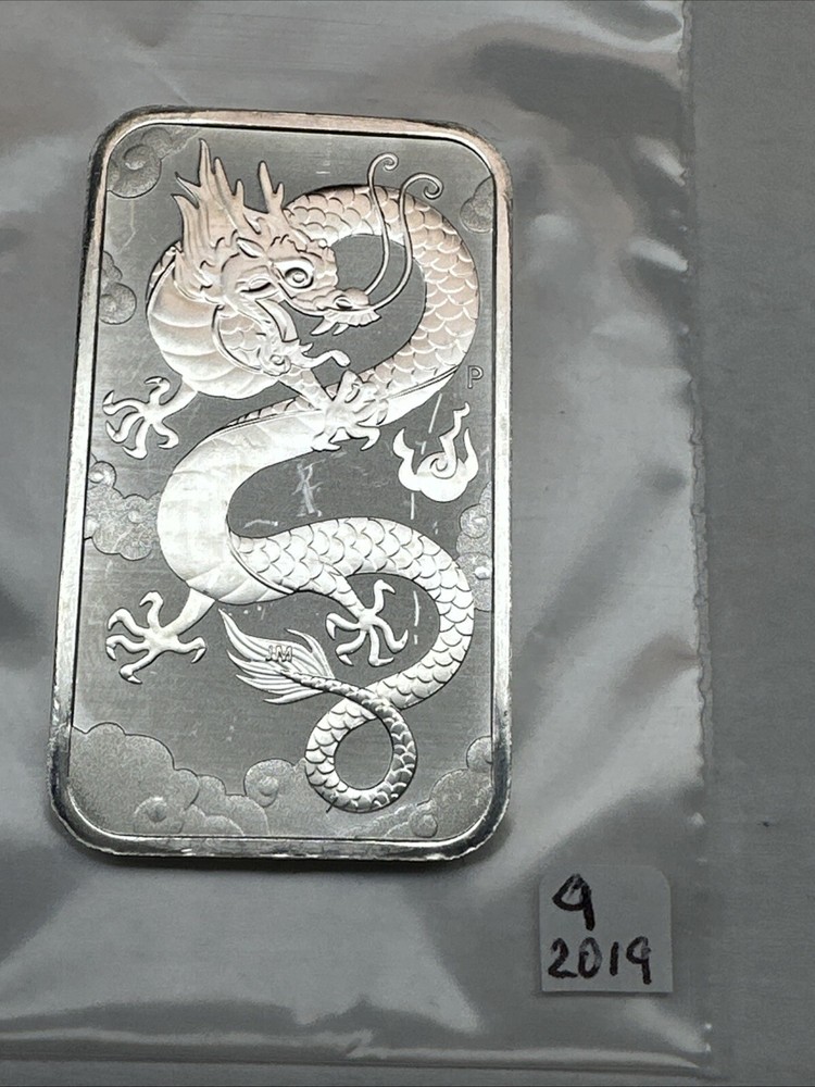 2019 Australia  Dragon bar  1 oz Silver 0.9999 $1 Perth Mint Bar