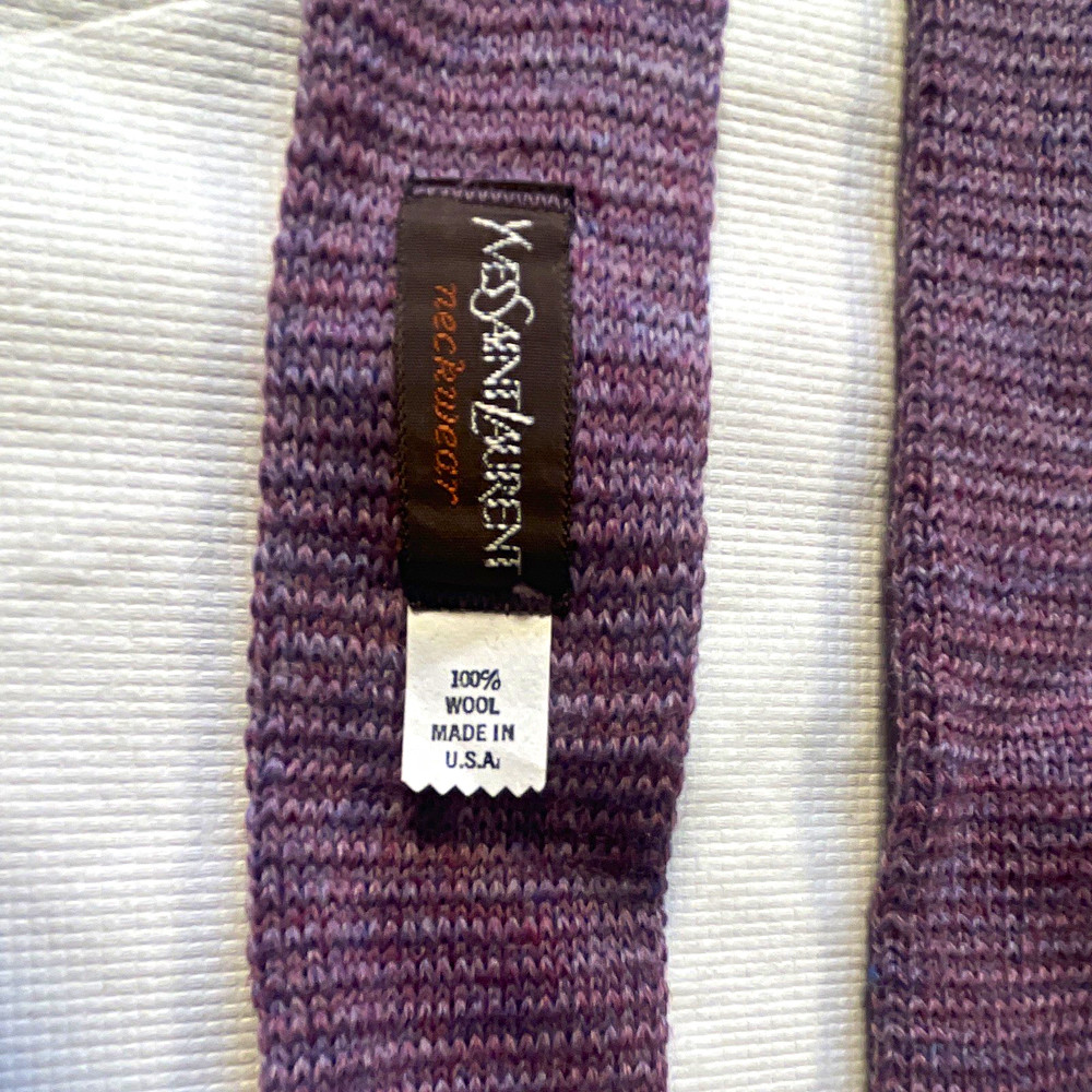 Yves Saint Laurent Men's Wool Purple Solid Knit Slim Skinny Tie Made in USA