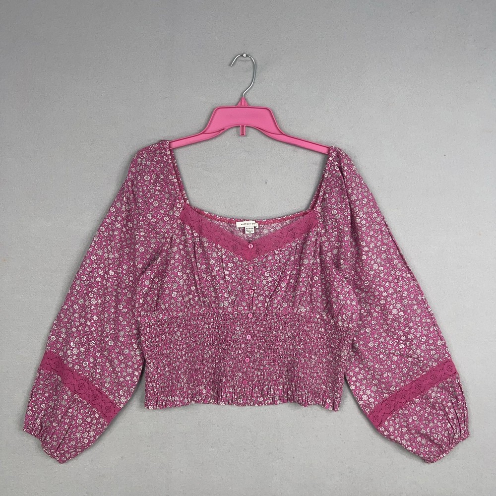 American Eagle Womens XL Floral Smocked Peasant Boho Blouse
