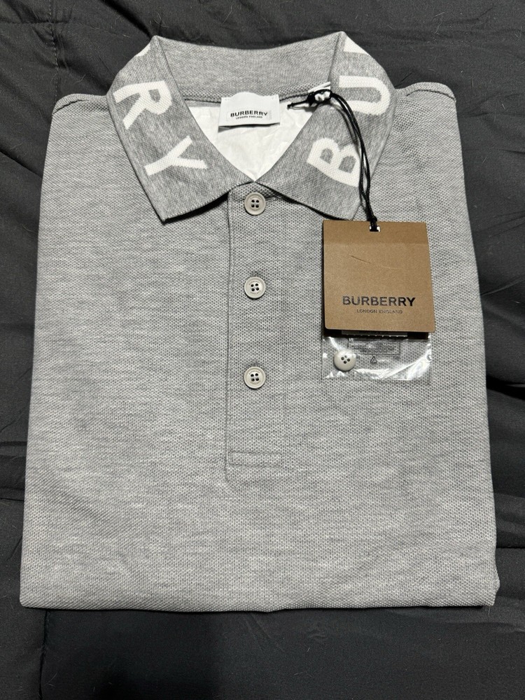 Burberry Ryland Collar Logo Gray Short Sleeve Cotton Polo Shirt Medium 8067539