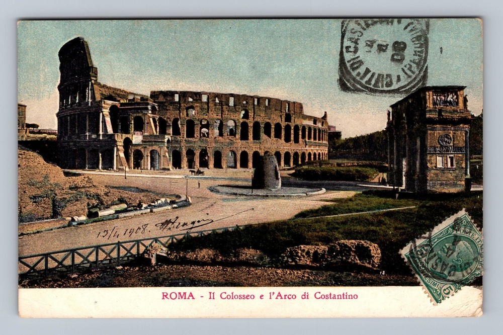 Italy- Rome The Colosseum & Arch Of Constantine Old Post View Vintage Postcard