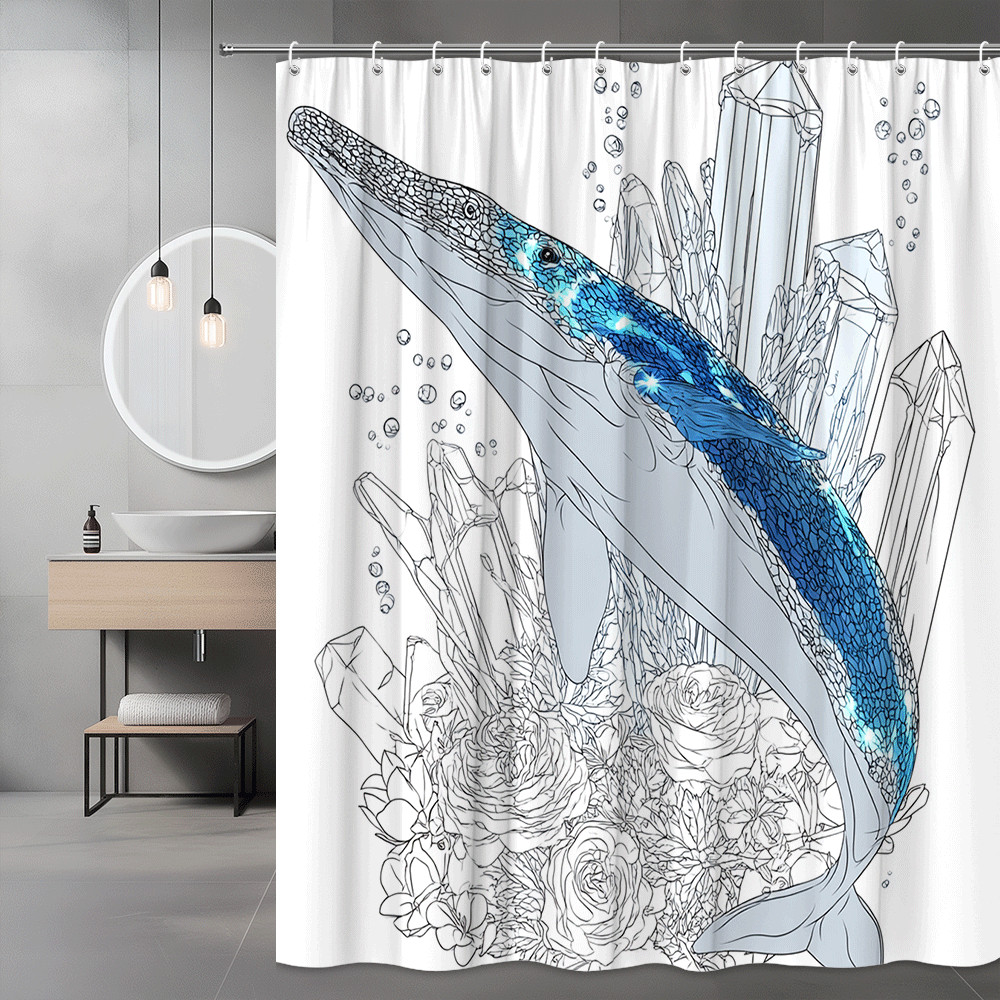 Blue Whale and Crystal Shower Curtain Graphic Print