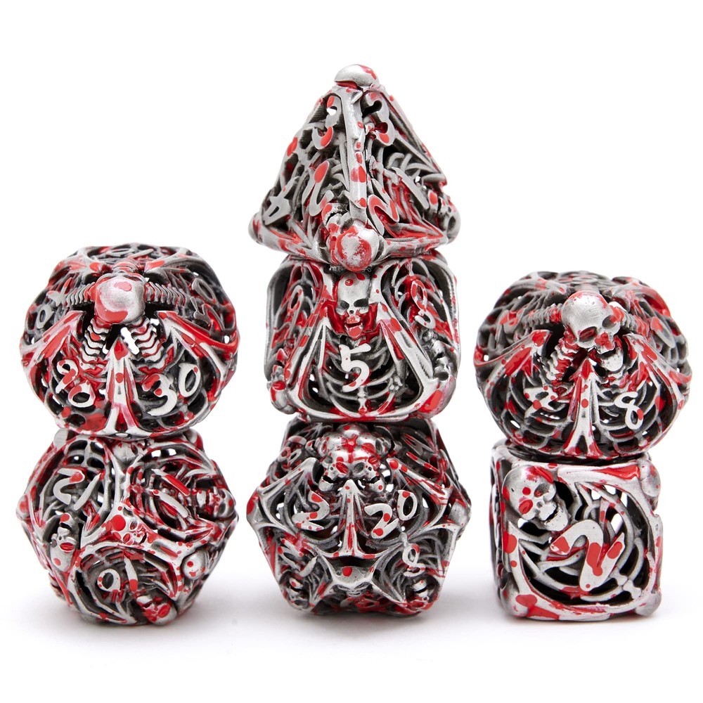 Hollow Metal DND Game Dice Skulls Ancient Bloodstain 7Pcs Set for Dungeons an...