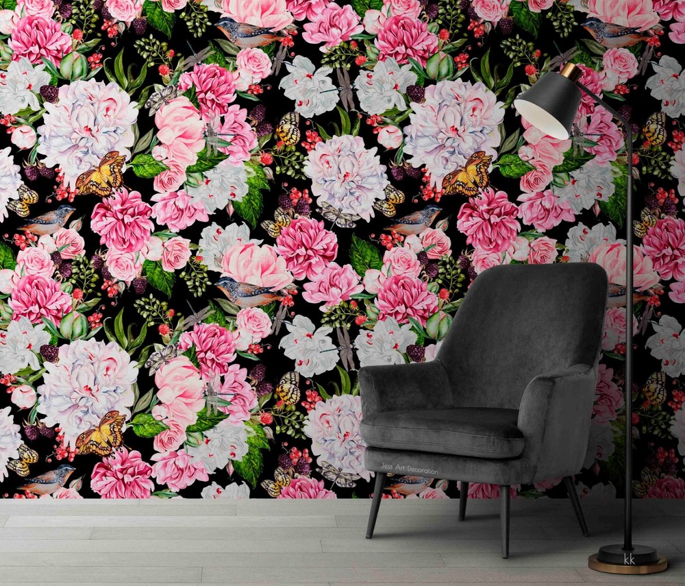 3D Flowers Butterfly Bird Pattern Wall Murals Wallpaper Murals Wall Sticker