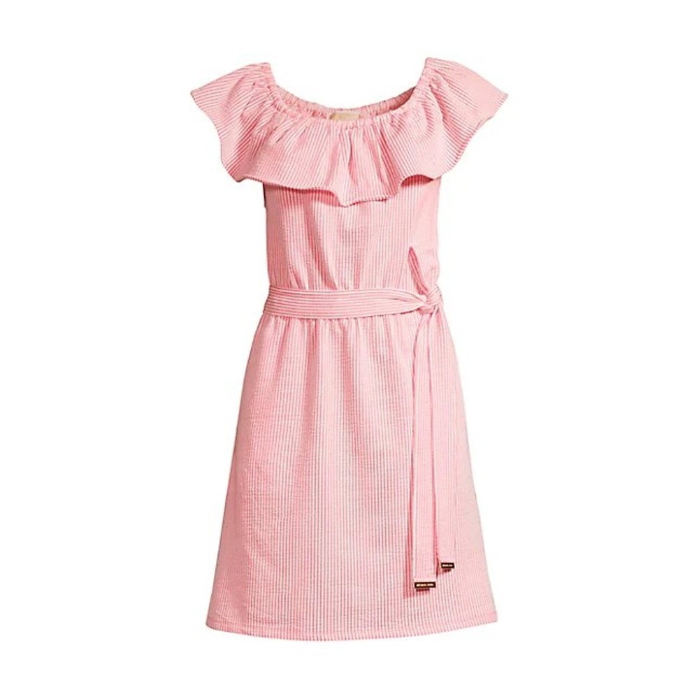 Michael Michael Kors Women Pink Pinstripe Off-the-Shoulder Mini Dress Size L