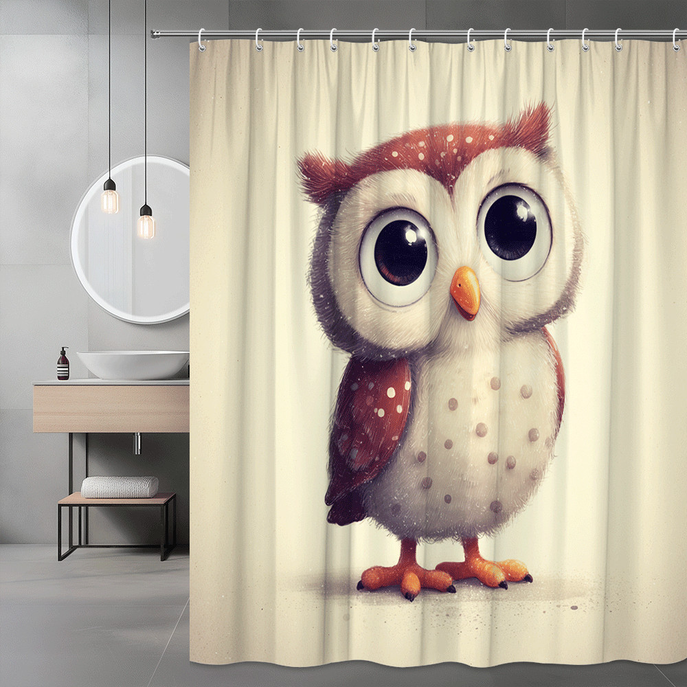 Cute Owl Shower Curtain Cartoon Bird Print