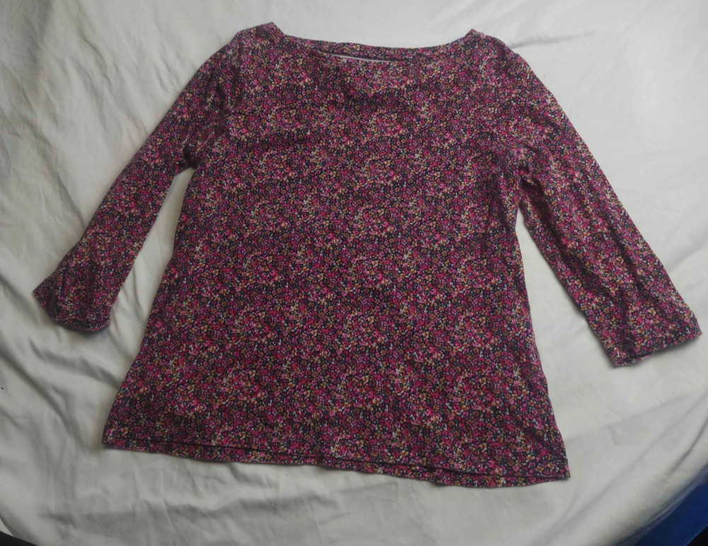 Talbots Top Womens Petite LP Pink Floral 3/4 Sleeve Boat Neck Cottagecore Boho