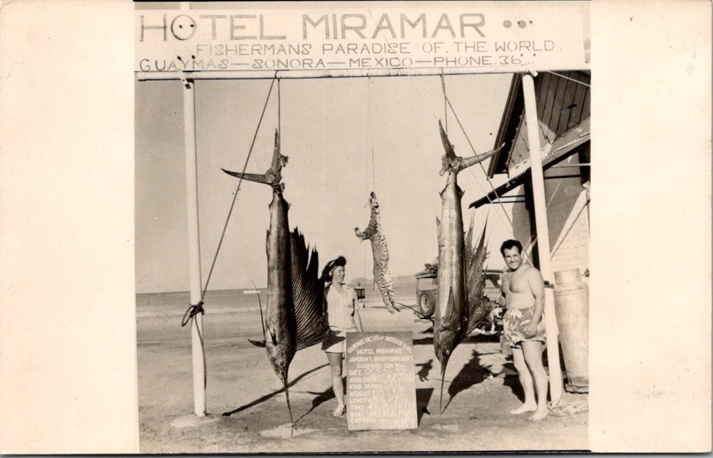RPPC Fishing at Miramar Beach Hotel, Guaymas Sonora Mexico Vintage Postcard U13