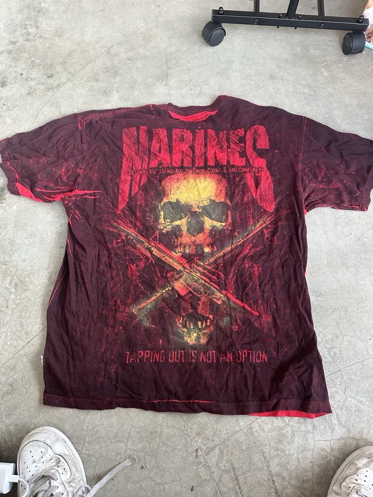 Vintage Y2K All Over Print Affliction Marines Tee Shirt Red Side Xl Grunge Goth