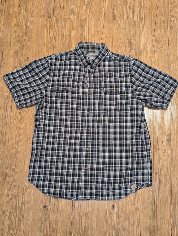 Carhartt Button Up Shirt Mens Large Plaid Work Western Relaxed Fit