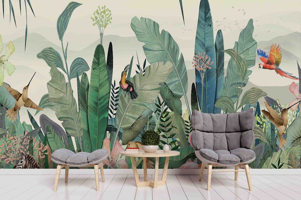 3D Tropical Plant Animal Illustration Wall Murals Wallpaper Murals Wall Sticker