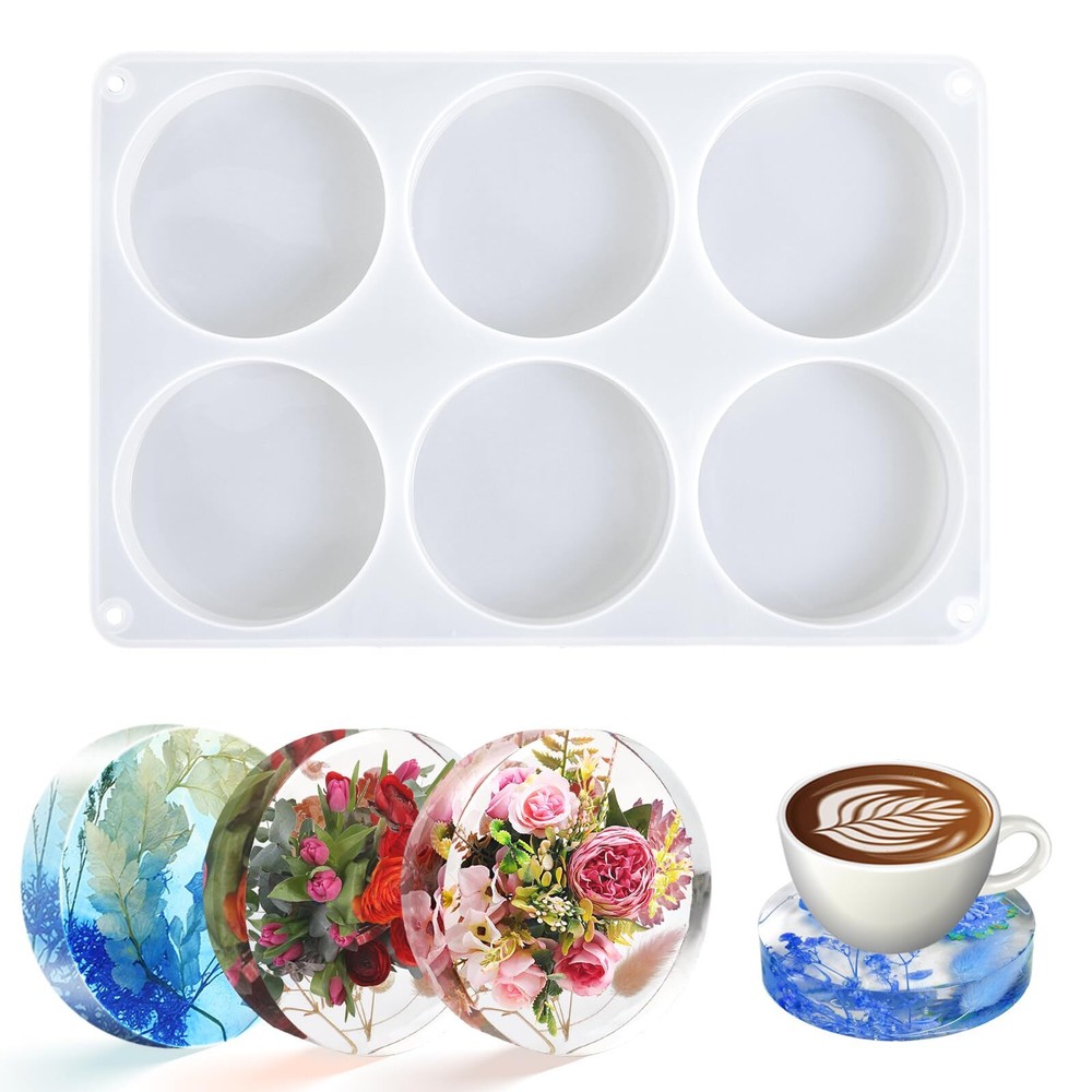 6-Cavity Round Silicone Mold for DIY Epoxy Coasters and Crafts