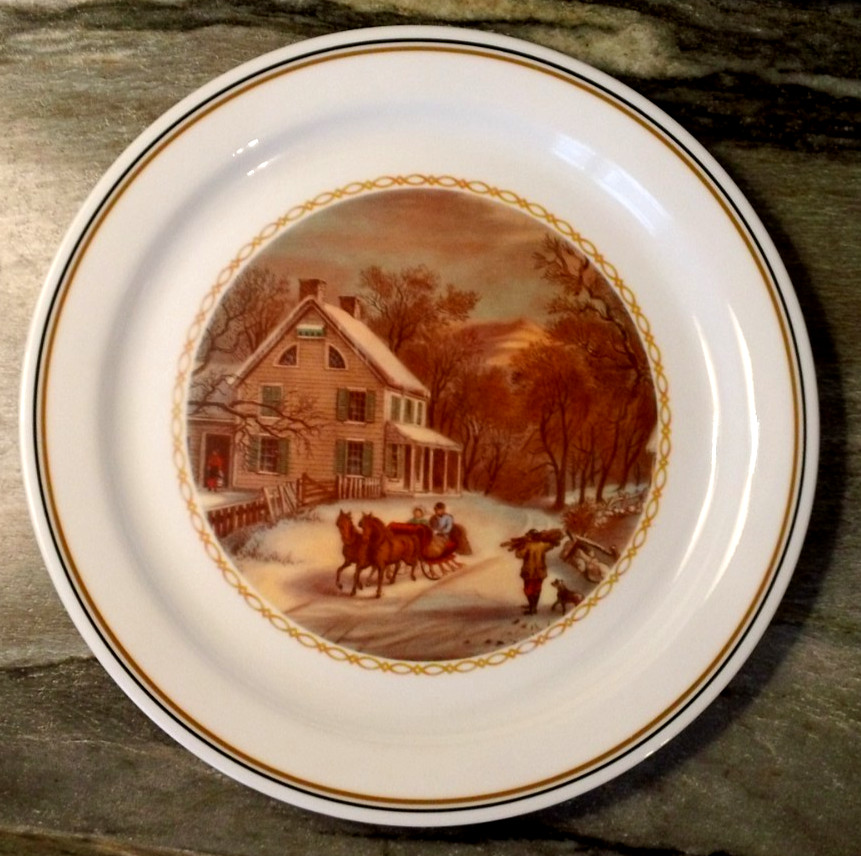 Single Vintage Corelle Currier & Ives 10.25 in. Dinner Plate