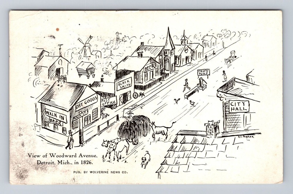 Detroit MI-Michigan, Artist Interpretation Woodward Avenue, Vintage Postcard