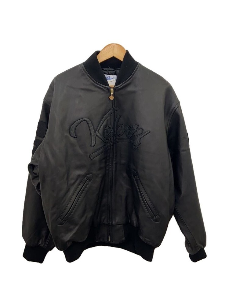 Keboz Black Sheepskin Varsity Jacket in Genuine Leather Size L 174