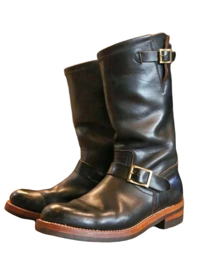 Omnify Black Double Monk Strap Boot - Handcrafted Full Grain Leather Biker Boot