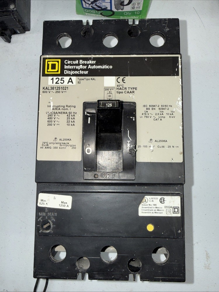 Square D KAL361251021 Shunt Trip Breaker 3 Pole 125 Amp 240-600VAC 120VAC Shunt