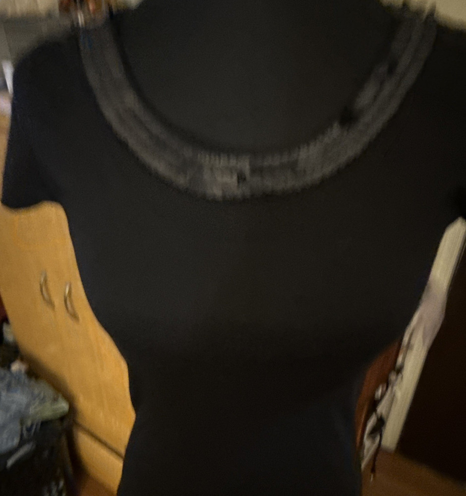 Joe Fresh Black Sequin Accent Short Sleeve Round Neck Knit T-Shirt Women's XS