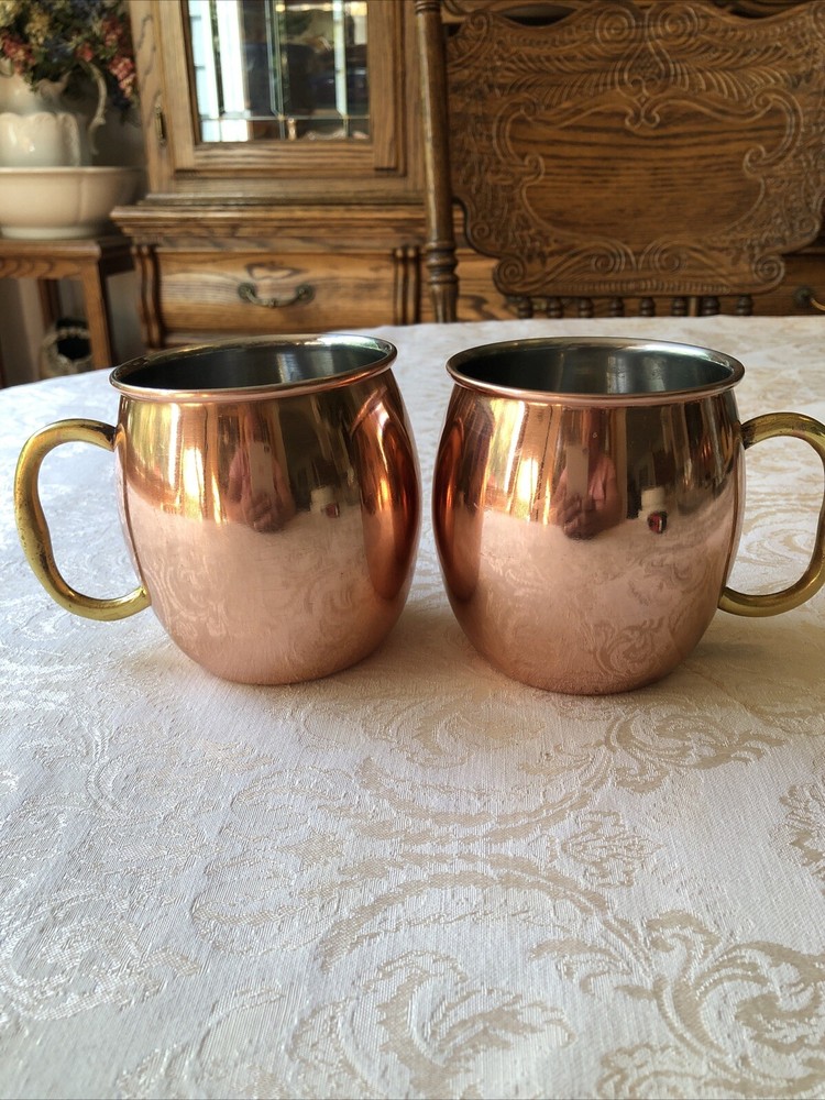 Vintage set of 2 Copper/Stainless Moscow Mule Mugs Bar Cocktail Drinks GiftCopper