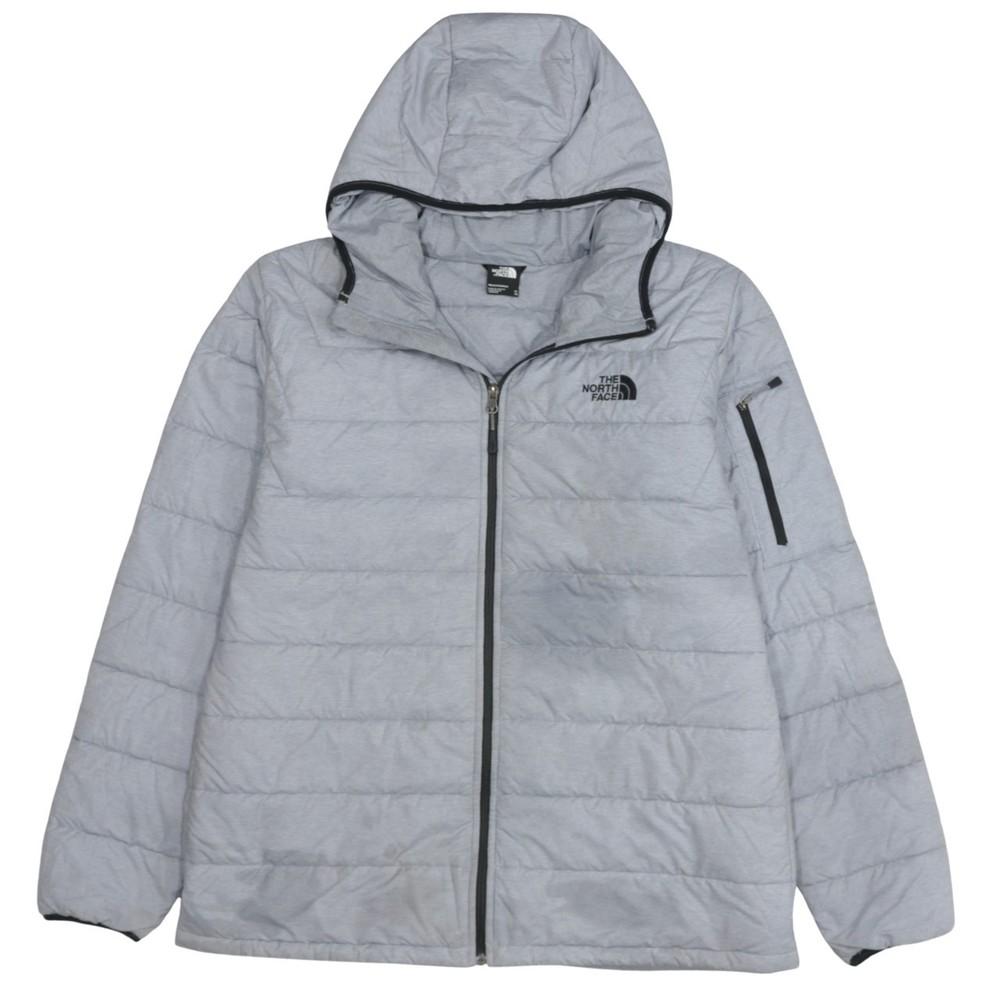 The North Face Mens Puffer Jacket Grey Hooded Full Zip Quilted Outdoor XL
