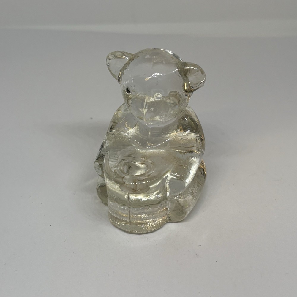 Vintage Lefton Glass Bear Mini Taper Candle Holder Curio Trinket Figurine