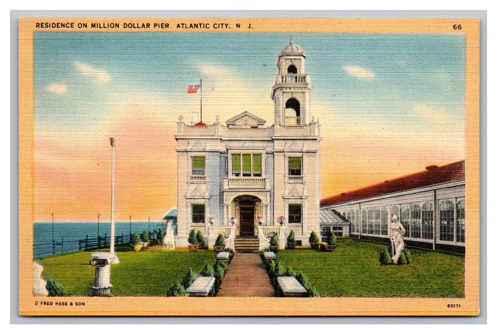 Atlantic City New Jersey NJ Residence on Million Dollar Pier Linen Postcard
